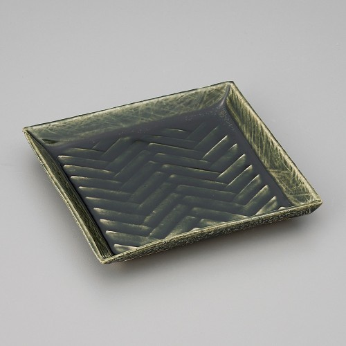 40803-141 綾杉彫角取皿 黒緑|業務用食器カタログ陶里30号