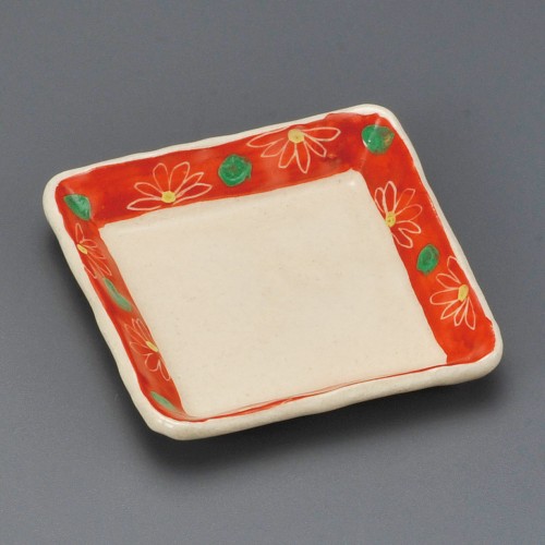 42012-131 赤絵菊正角小皿|業務用食器カタログ陶里30号