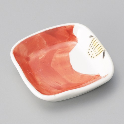 42421-491 手描き赤ダミ椿角小皿|業務用食器カタログ陶里30号