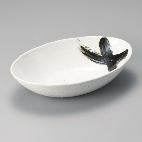 46807-541 白釉黒刷毛砂目楕円鉢(中)|業務用食器カタログ陶里30号