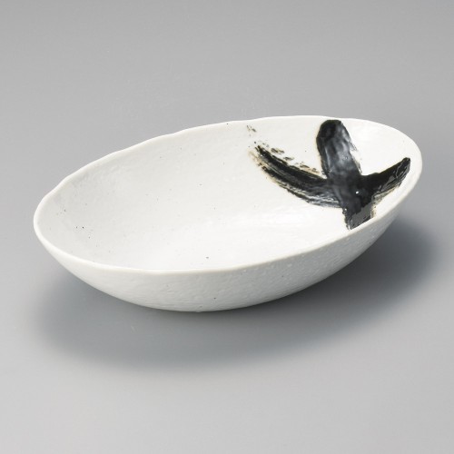46808-541 白釉黒刷毛砂目楕円鉢(大)|業務用食器カタログ陶里30号