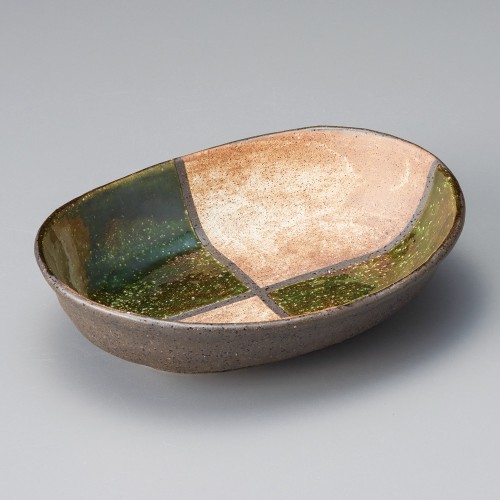 47101-161 織部格子21㎝楕円盛鉢|業務用食器カタログ陶里30号