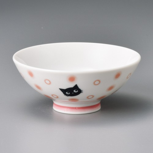 65139-121 ピンク水玉ねこ茶碗|業務用食器カタログ陶里30号