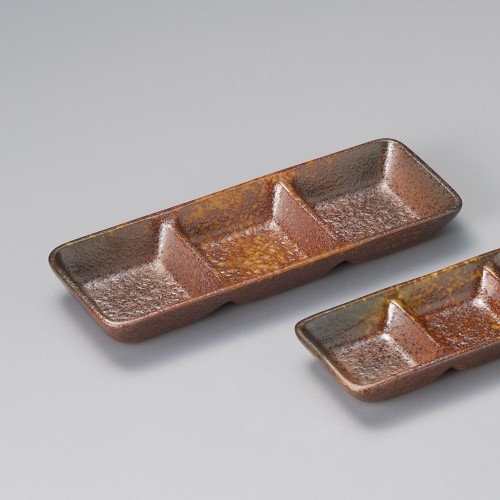 67701-461 古備前 長角三つ仕切皿(大)|業務用食器カタログ陶里30号