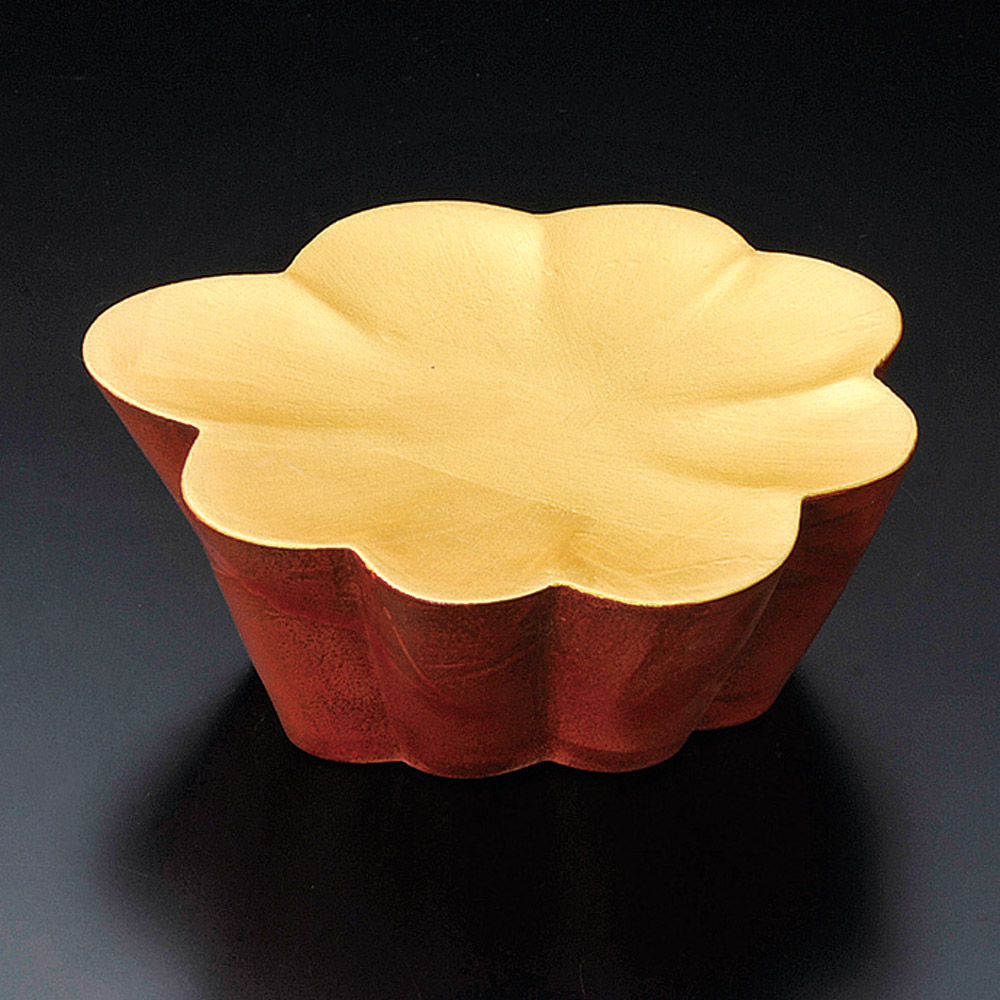 03314-471 赤釉ゴールド花型高台皿|業務用食器カタログ陶里31号