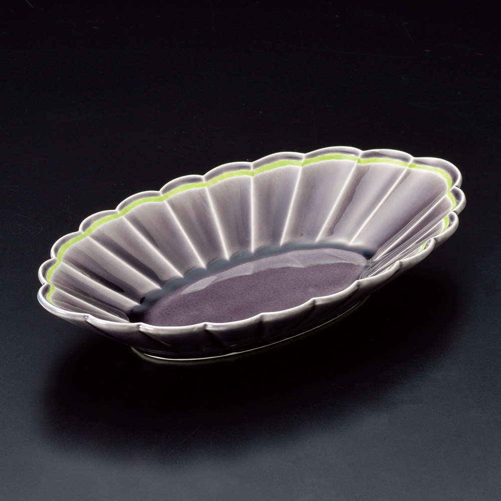 03419-471 紫ひわ線菊型楕円鉢|業務用食器カタログ陶里31号