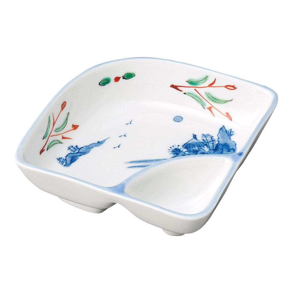 16822-081 赤絵京山水扇型仕切鉢|業務用食器カタログ陶里31号