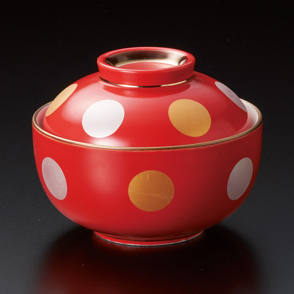 18516-471 赤釉金銀彩丸紋小煮物碗|業務用食器カタログ陶里31号