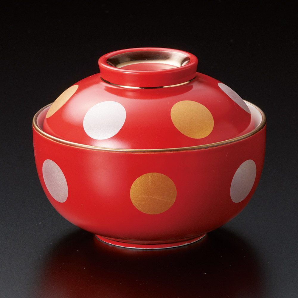 18517-471 赤釉金銀彩丸紋煮物碗|業務用食器カタログ陶里31号