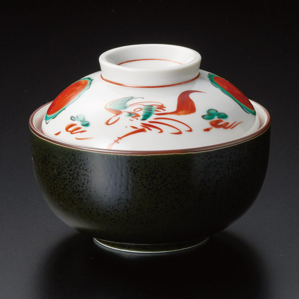 18828-471 黒結晶赤絵花鳥煮物碗|業務用食器カタログ陶里31号