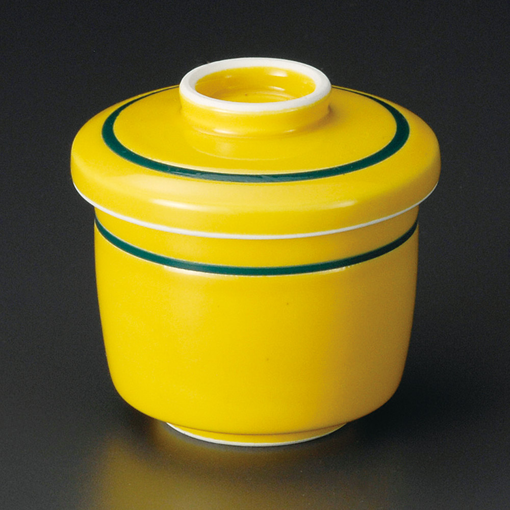 19618-401 黄釉グリーン帯ミニ蒸碗|業務用食器カタログ陶里31号