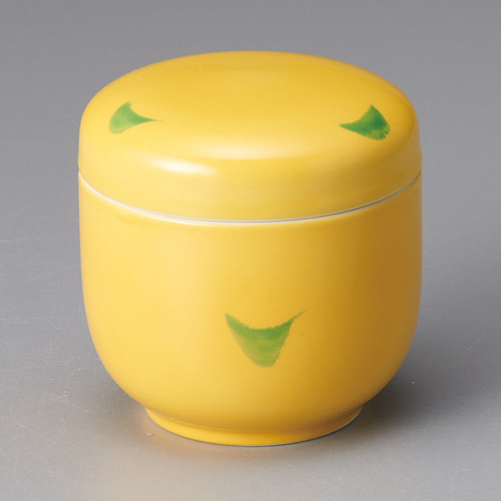 20028-471 黄釉グリーン点夏目むし碗|業務用食器カタログ陶里31号