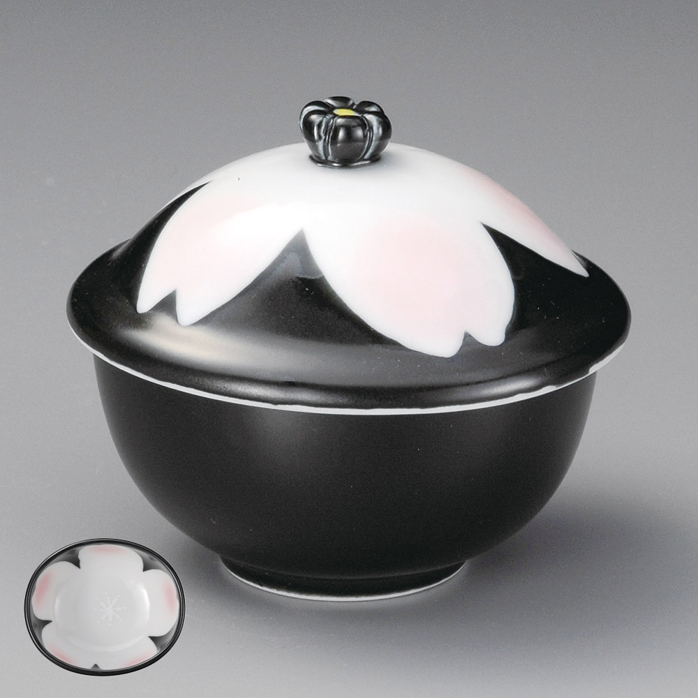 20133-181 黒釉桜花むし碗|業務用食器カタログ陶里31号