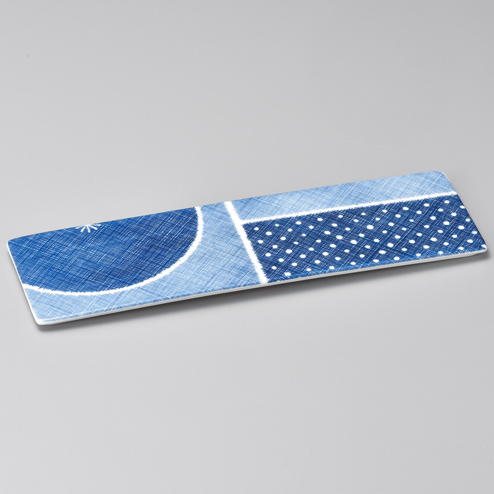 26616-641 古青藍藍格子34㎝細長角皿|業務用食器カタログ陶里31号
