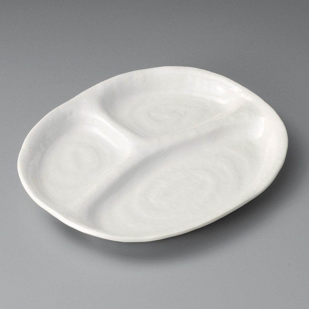 28202-181 白釉三ツ切10吋仕切皿|業務用食器カタログ陶里31号