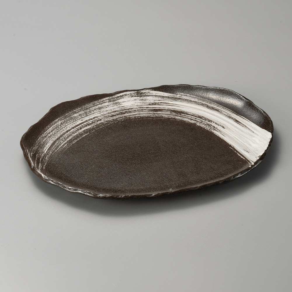 29408-481 黒釉刷毛目11.0小判皿|業務用食器カタログ陶里31号
