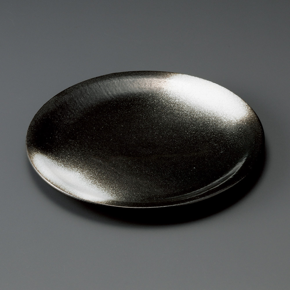 30016-461 黒結晶白吹(布目)9.0丸皿|業務用食器カタログ陶里31号