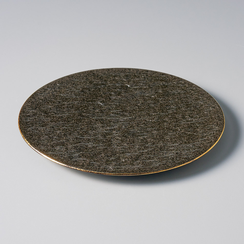 30301-101 金線フラット(黒)岩肌17㎝丸皿|業務用食器カタログ陶里31号