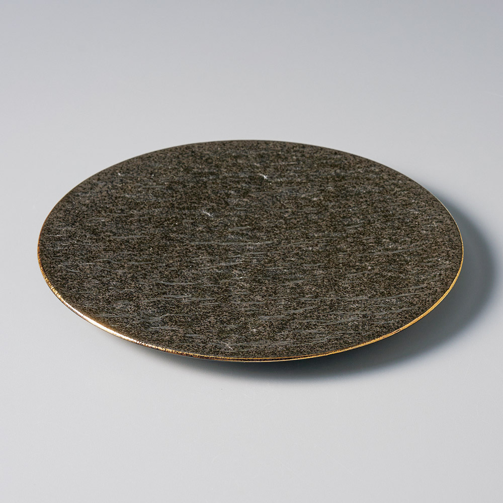 30302-101 金線フラット(黒)岩肌19㎝丸皿|業務用食器カタログ陶里31号