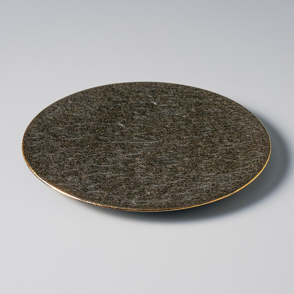 30304-101 金線フラット(黒)岩肌25㎝丸皿|業務用食器カタログ陶里31号