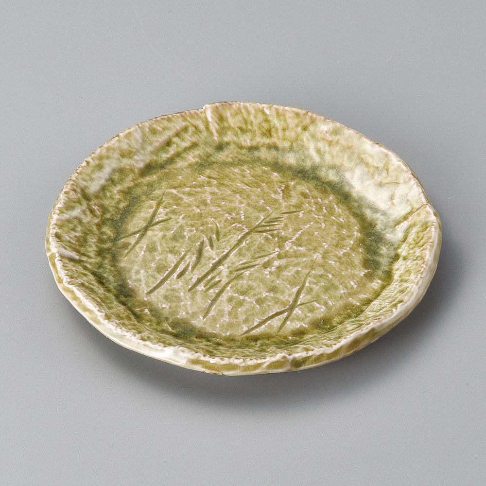 32019-151 灰釉手彫芦6.0丸皿|業務用食器カタログ陶里31号