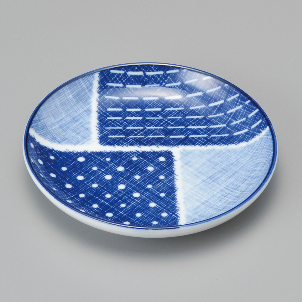 33517-641 古青藍藍格子 10㎝丸皿|業務用食器カタログ陶里31号