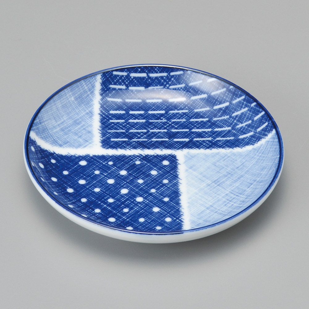 33518-641 古青藍藍格子 13㎝丸皿|業務用食器カタログ陶里31号
