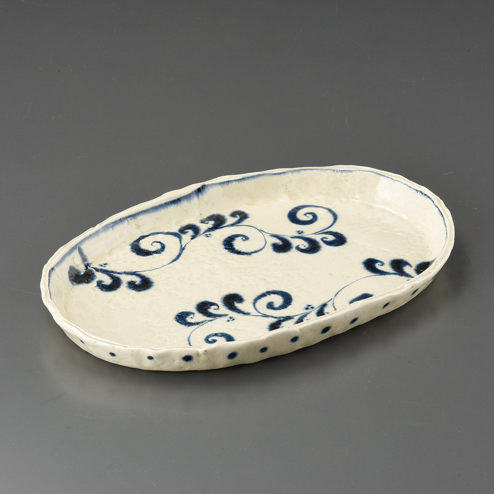 37602-181 安南花紋楕円大盛皿(手造り)|業務用食器カタログ陶里31号