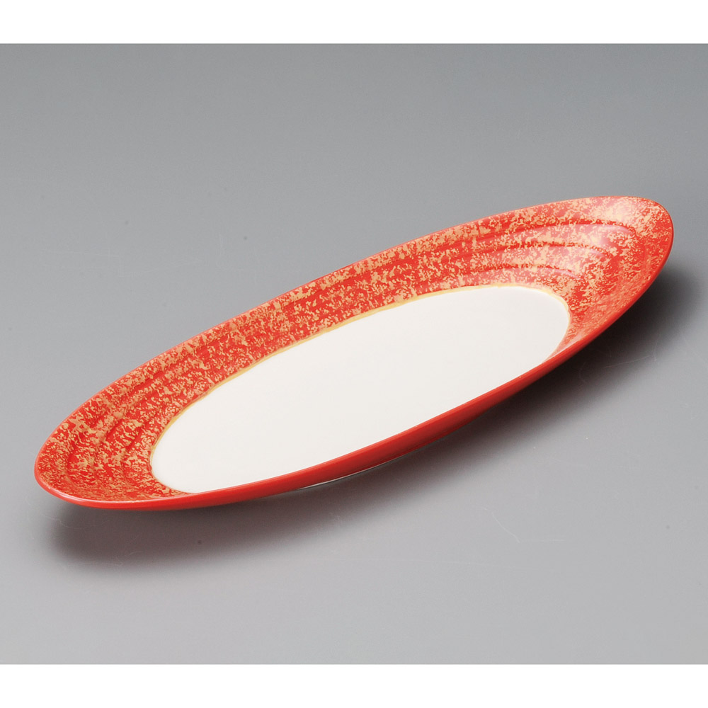 37913-471 金彩赤釉楕円長皿|業務用食器カタログ陶里31号