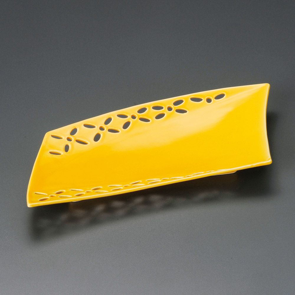 38102-471 黄釉菱紋透し前菜皿|業務用食器カタログ陶里31号