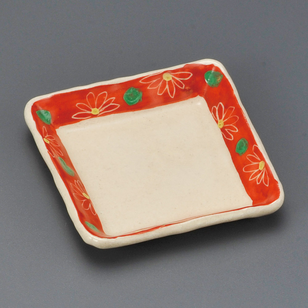 42012-131 赤絵菊正角小皿|業務用食器カタログ陶里31号