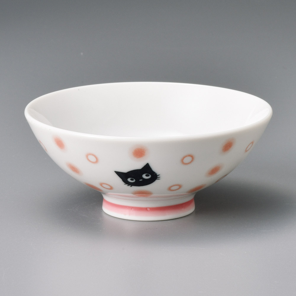 65139-121 ピンク水玉ねこ茶碗|業務用食器カタログ陶里31号