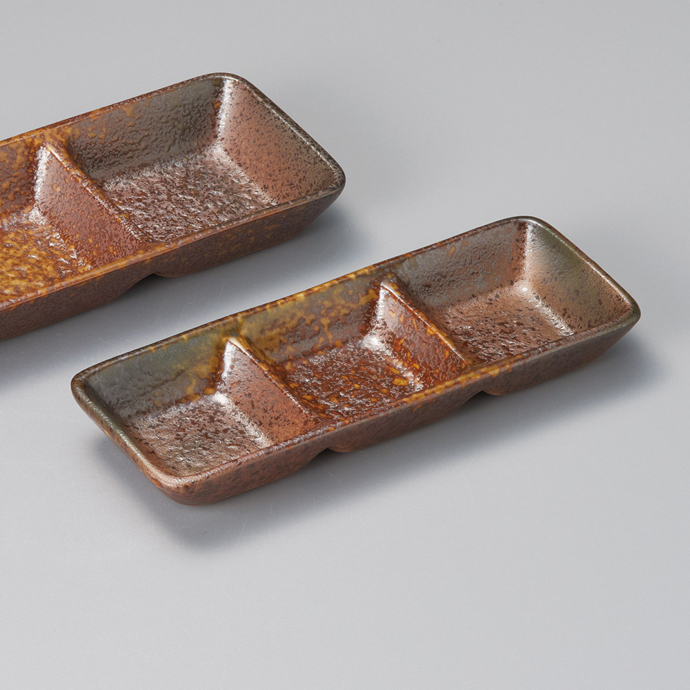 67702-461 古備前 長角三つ仕切皿(小)|業務用食器カタログ陶里31号