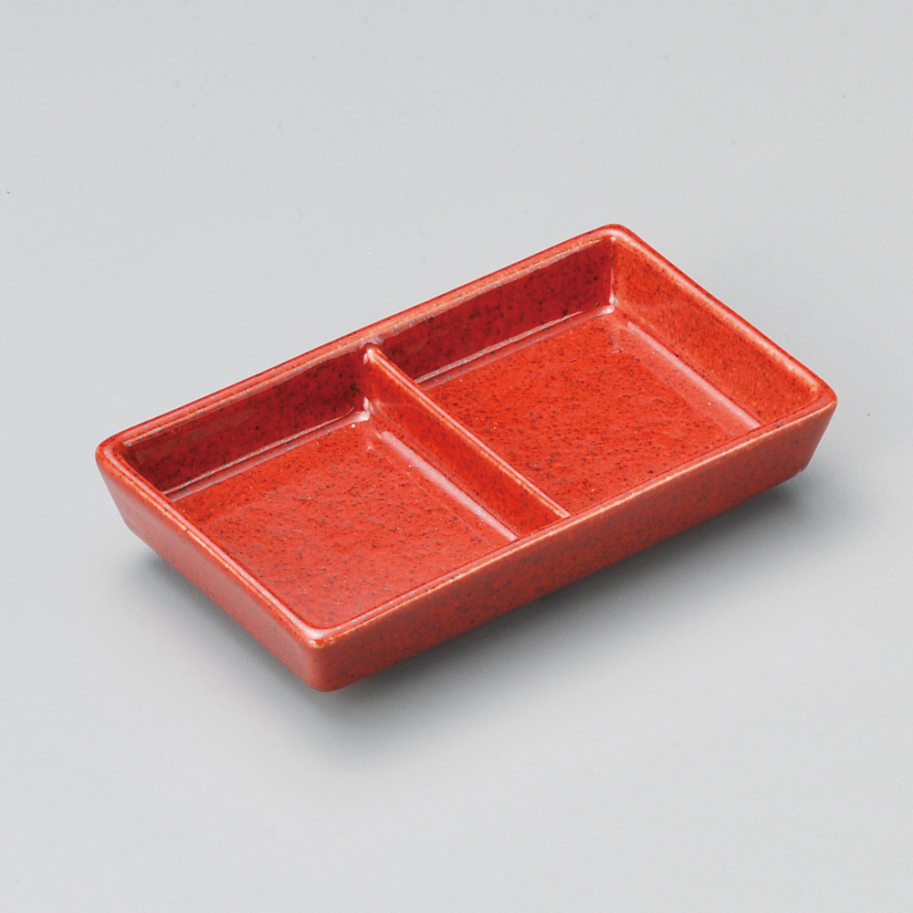 68125-461 鉄赤長角二つ仕切皿|業務用食器カタログ陶里31号