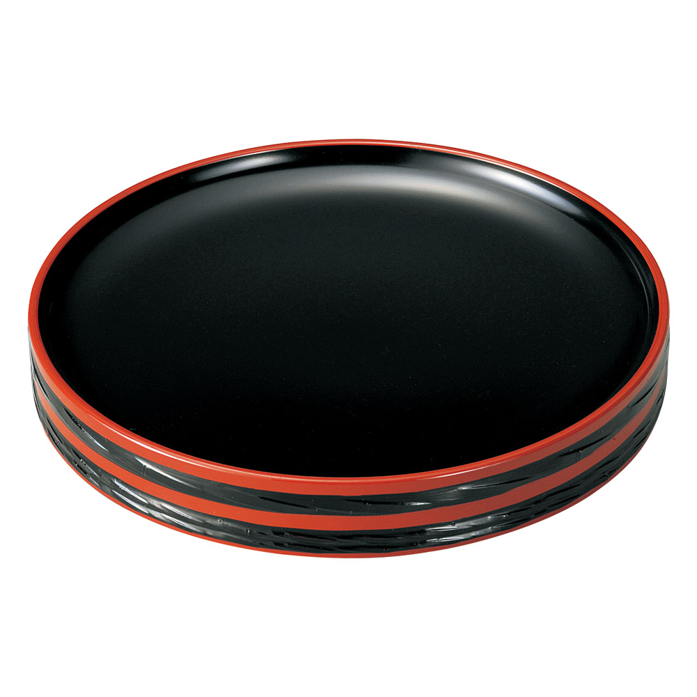 A7520-561 [A]樽型そば皿 朱帯黒(底板付き)本体|業務用食器カタログ陶里31号